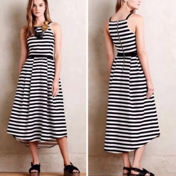 HUNTER BELL Striped Midi Dress Black White 2 - Picture 1 of 5